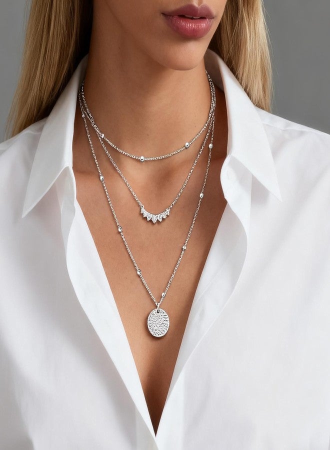 PEOCEFOY Silver Layered Necklaces for Women, Dainty Silver Plated Stackable Choker Necklaces, Trendy Coin Chain Pendant for Holiday Jewelry Gift - Image 4